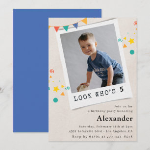 Einfache Einladung zum 5. Geburtstag Blue Foto