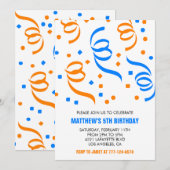 Einfache Einladung zum 5. Geburtstag Confetti Blue (Vorne/Hinten)