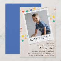 Einfache Einladung zum 6. Geburtstag Blue Foto