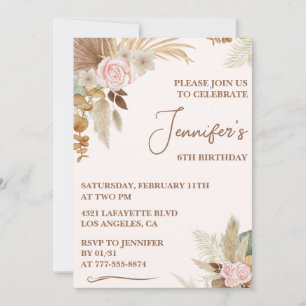 Einfache Einladung zum 6. Geburtstag Modern Boho F