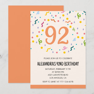 Einfache Einladung zum 92. Geburtstag Confetti Mod