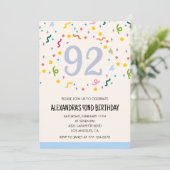 Einfache Einladung zum 92. Geburtstag Confetti Mod (Stehend Vorderseite)