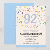 Einfache Einladung zum 92. Geburtstag Confetti Mod (Vorne/Hinten)