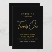 Einfache Einladung zum Geburtstag von Black & Gold (Vorne/Hinten)