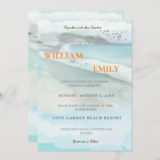 Einfache Einladung zum Hochzeitsfeiern am Strand (Vorne/Hinten)