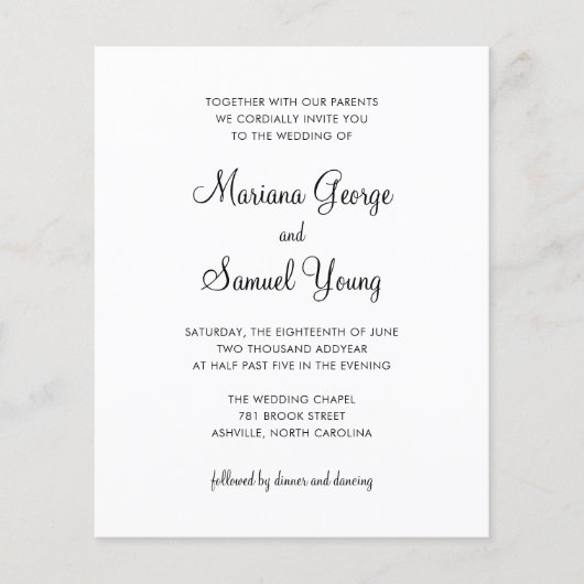 Einfache Einladung zum Hochzeitsfeiern in Schwarz  (Vorderseite)