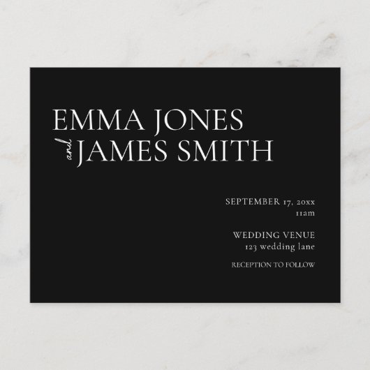 Einfache Einladung zum Hochzeitsfeiern in Schwarz (Vorderseite)