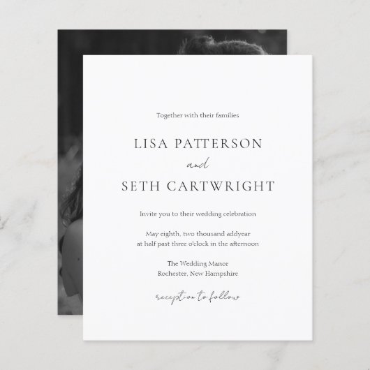 Einfache Einladung zum Hochzeitsfeiern mit klassis (Vorne/Hinten)