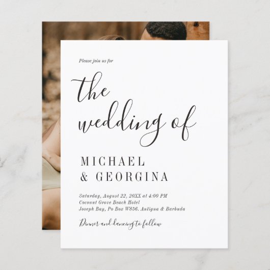 Einfache Einladung zum Schwarz-weißen Foto (Vorne/Hinten)