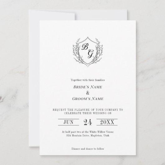 Einfache Einladung zum Vintagen Wappen (Vorderseite)