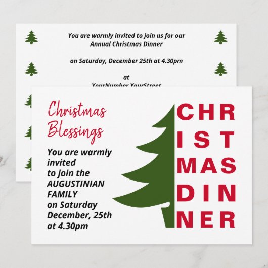 Einfache Einladung zum Weihnachtsessen (Vorne/Hinten)