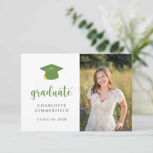 Einfache Einladung zur Green Gold Graduation Cap T (Stehend Vorderseite)