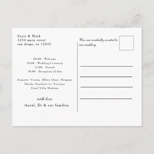 Einfache Einladung zur Hochzeit in Foto und Text (Rückseite)