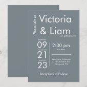 Einfache Einladung zur Hochzeit in Grau (Vorne/Hinten)