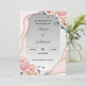 Einfache Einladung zur Hochzeit in Grau und Rosa (Stehend Vorderseite)