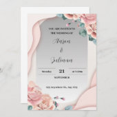 Einfache Einladung zur Hochzeit in Grau und Rosa (Vorne/Hinten)