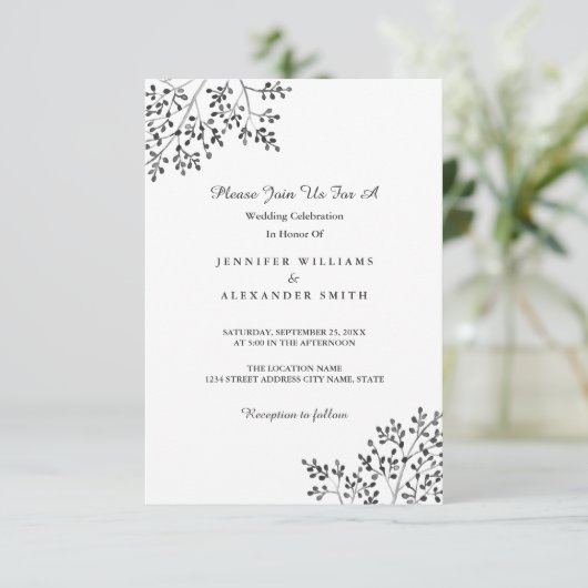 Einfache Einladung zur Hochzeit in Gray Nature (Stehend Vorderseite)