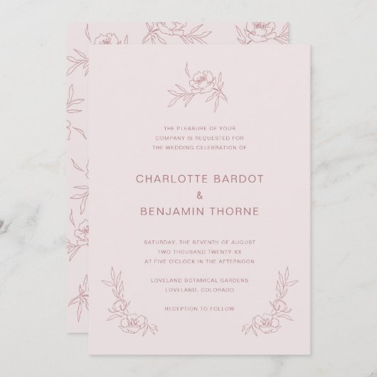 Einfache Einladung zur Hochzeit in Rosa (Vorne/Hinten)