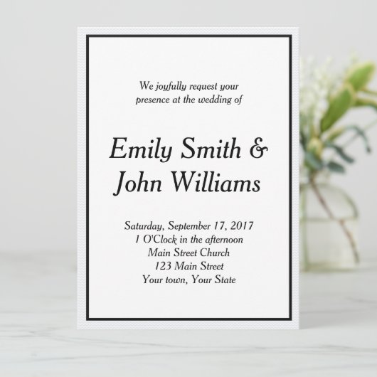 Einfache Einladung zur Hochzeit in Schwarz und Wei (Stehend Vorderseite)