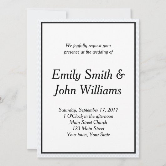 Einfache Einladung zur Hochzeit in Schwarz und Wei (Vorderseite)