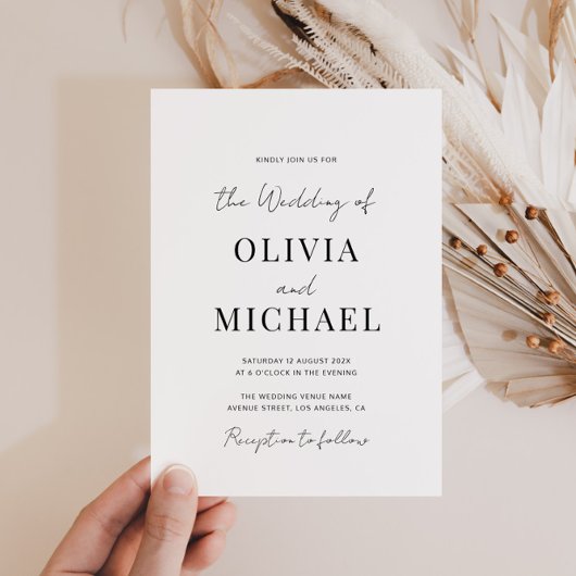 Einfache Einladung zur Hochzeit mit schwarzem QR-C