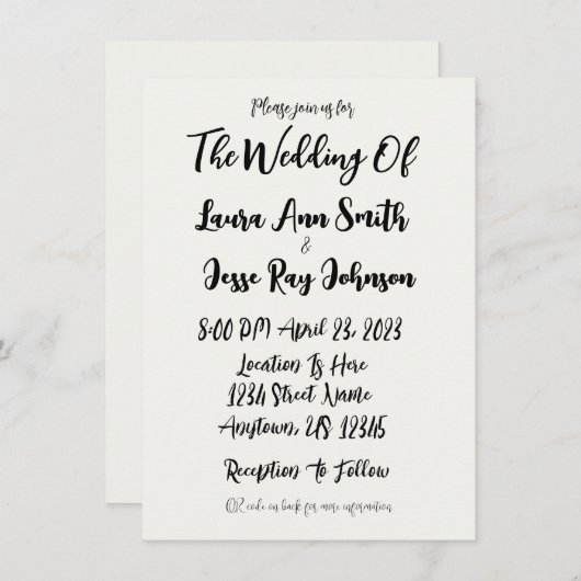 Einfache Einladung zur Hochzeit QR Code freundlich (Vorne/Hinten)