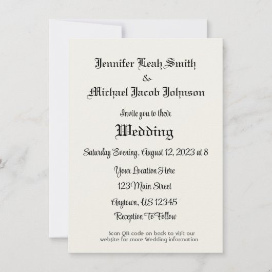 Einfache Einladung zur Hochzeit QR Code freundlich (Vorderseite)