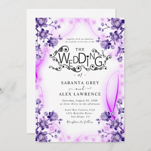 Einfache Einladung zur Hochzeit von Blume (Vorne/Hinten)