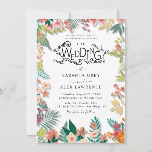 Einfache Einladung zur Hochzeit von Blume (Vorderseite)