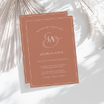 Einfache Einladung zur Hochzeit von Terracotta Mon<br><div class="desc">Einfache Terracotta Monogram Einladung Hochzeit. Stilvoll beeindrucken Sie Ihre Hochzeitsgäste mit dieser trendigen Orangen-Hochzeitseinladung, die mit einem schönen weißen Schriftzeichen, Braut- und Bräutigam-Initialen auf Terrakotta-Hintergrund besticht. Dieses Hotel bietet ein atemberaubendes, dunkelorangefarbenes Design mit modernen und minimalistischen Farbtönen, die sich perfekt für Ihre einfache, trendige und minimalistische Hochzeit eignen. Das minimale...</div>