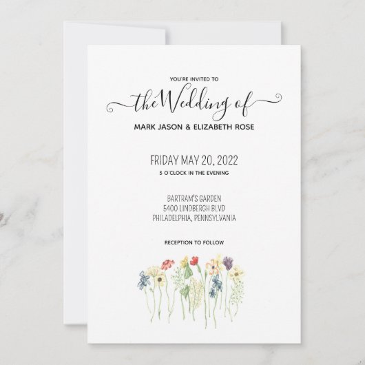 Einfache Einladung zur Hochzeit von Wildblumen (Vorderseite)