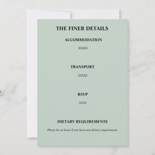 Einfache Einladung zur Hochzeitsempfehlung Eukalyp (Rückseite)