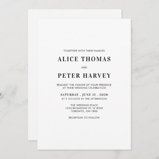 Einfache Einladung zur Hochzeitsfeier für moderne (Vorne/Hinten)