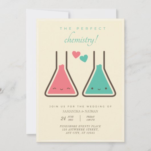 Einfache Einladung zur perfekten Chemie-Hochzeit (Vorderseite)