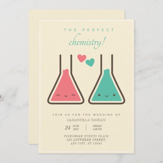 Einfache Einladung zur perfekten Chemie-Hochzeit (Vorne/Hinten)