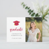 Einfache Einladung zur Red Gold Graduation Cap Tas (Stehend Vorderseite)