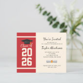 Einfache Einladung zur Red Graduation Party 2025 (Stehend Vorderseite)