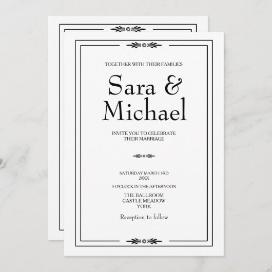 Einfache Einladung zur Schwarz-Weiß-Hochzeit (Vorne/Hinten)