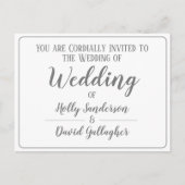 Einfache Einladung zur Silver Gray & White Hochzei Postkarte (Vorderseite)