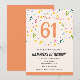 Einfache Einladungen Confetti 61. Geburtstag Moder