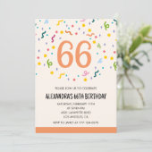 Einfache Einladungen Confetti 66. Geburtstag Moder (Stehend Vorderseite)