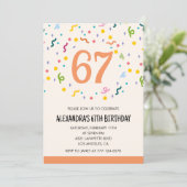 Einfache Einladungen Confetti 67. Geburtstag Moder (Stehend Vorderseite)