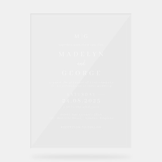 Einfache Einladungen für Hochzeiten Minimalistisch Acrylschild (Vorderseite)