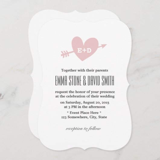 Einfache Einladungen für Hochzeitsfeiern mit rosa  (Vorne/Hinten)