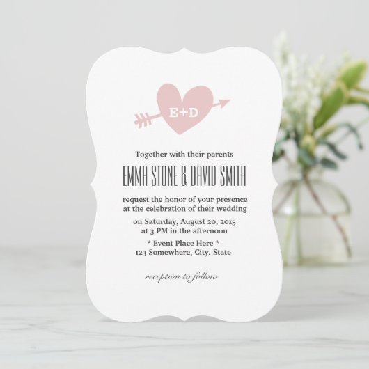 Einfache Einladungen für Hochzeitsfeiern mit rosa  (Stehend Vorderseite)