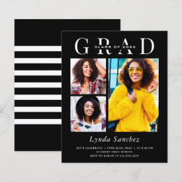 Einfache Einladungen für Schwarz-weiß 3-Foto-Gradu