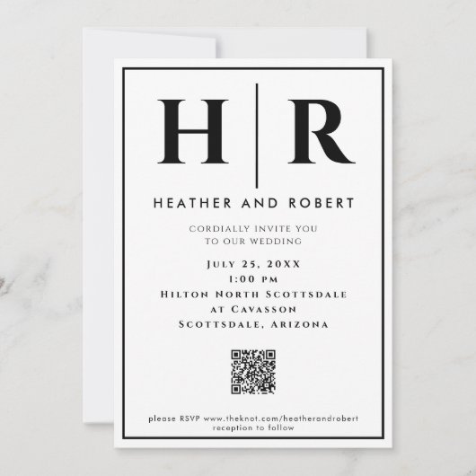 Einfache Einladungen mit QR-Code für Monogramm-Hoc (Vorderseite)