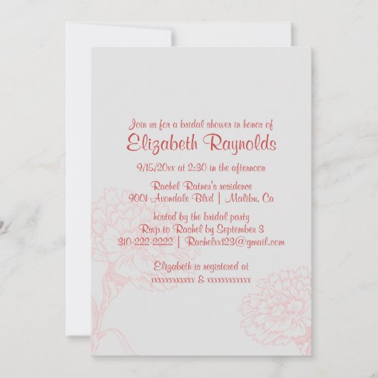 Einfache Einladungen mit Red Bridal-Dusche (Vorderseite)