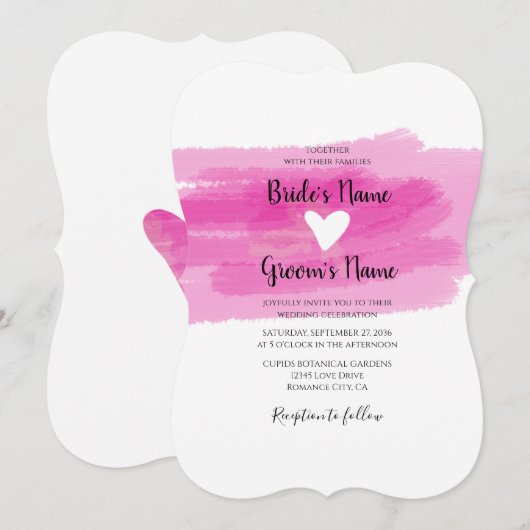 Einfache Einladungen zu Paint Strokes & Heart Wedd (Vorne/Hinten)