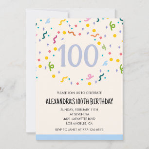 Einfache Einladungen zum 100. Geburtstag Konfetti 